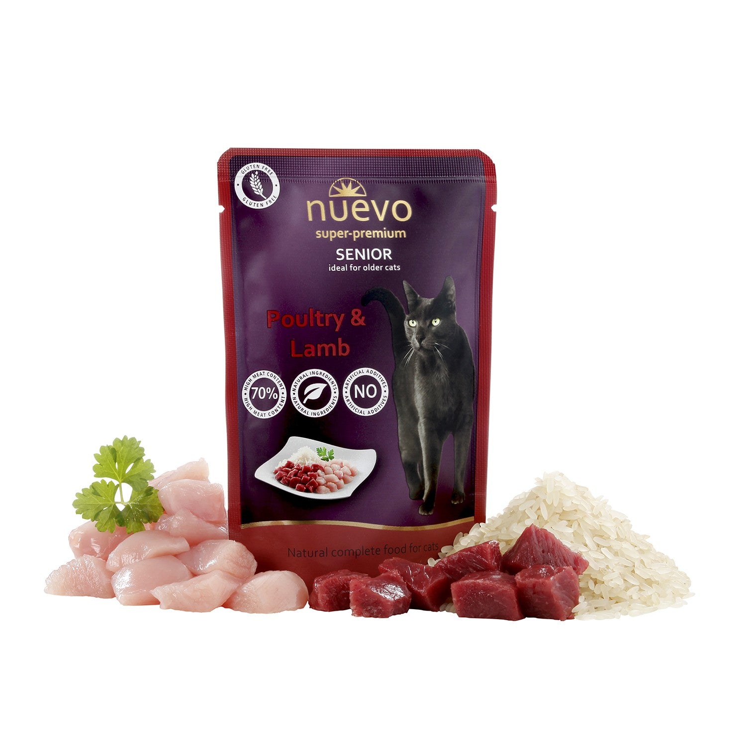 Sobre Gato SENIOR Ave de Corral y Cordero con Arroz NUEVO - Pack de 16 unidades