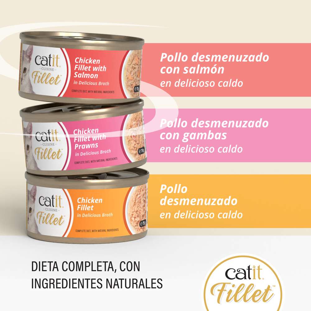 Pollo desmenuzado para gatos Catit Cuisine Fillet 75 - Pack de 12 unidades