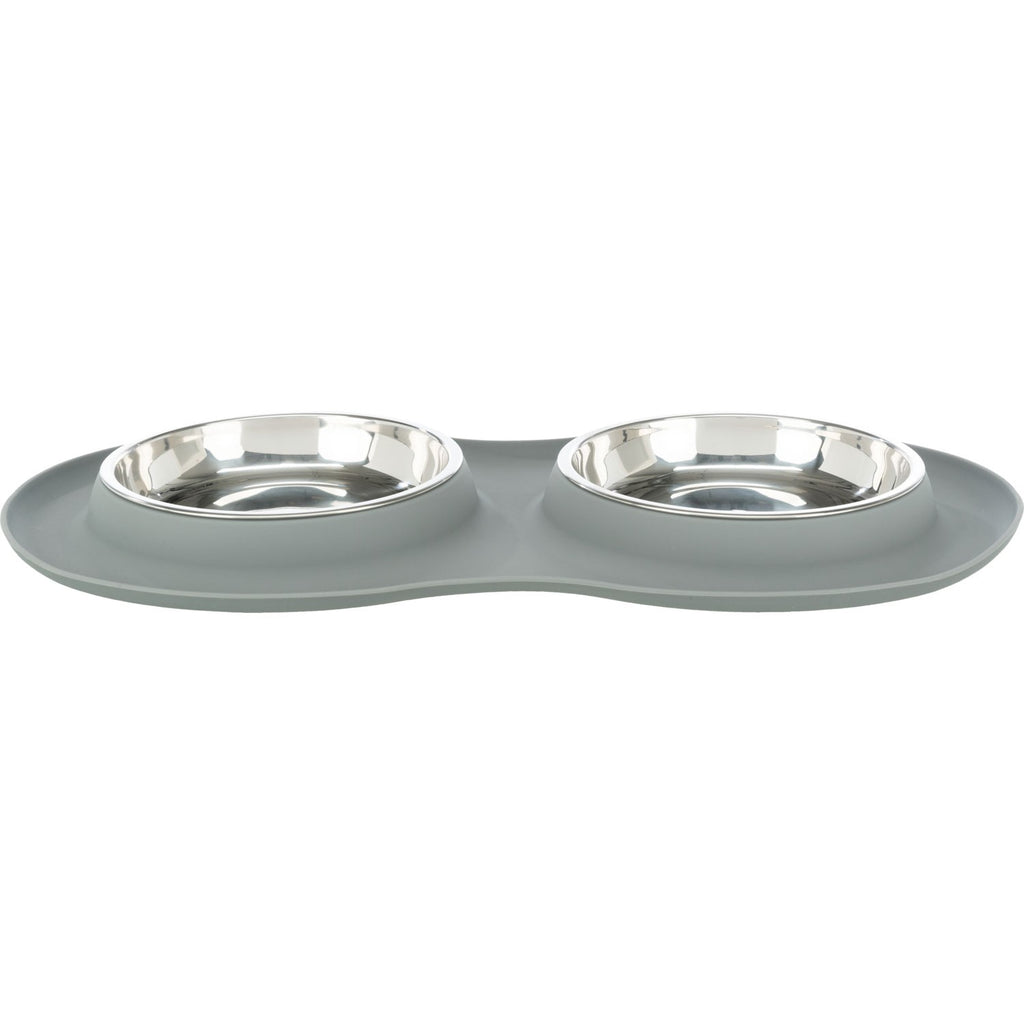 Set de comederos, silicona/acero inoxidable gris