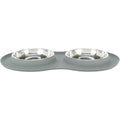 Set de comederos, silicona/acero inoxidable gris