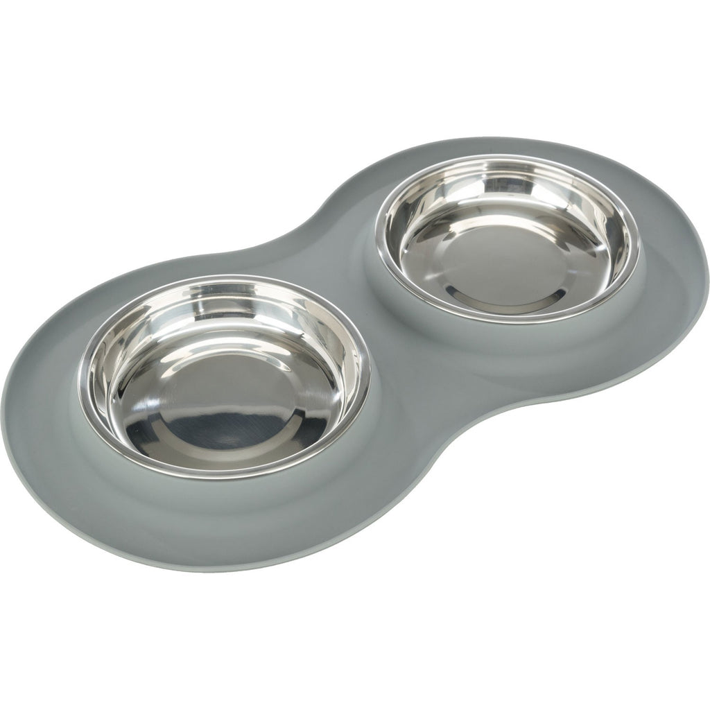 Set de comederos, silicona/acero inoxidable gris