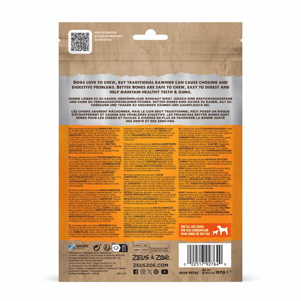 Huesitos suaves envueltos en pollo para perros Zoë Better Bones Pack de 9
