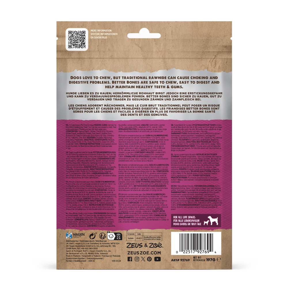 Huesitos suaves envueltos en pollo para perros Zoë Better Bones Pack de 9