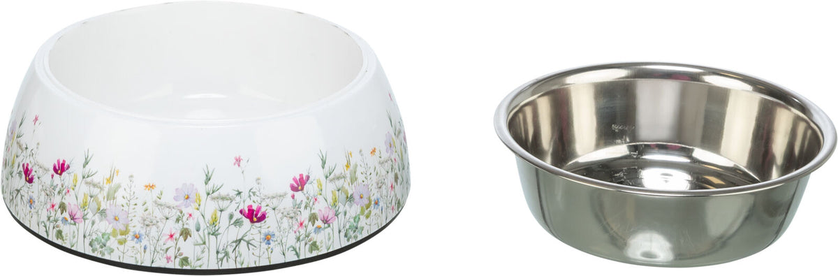 Cuenco de acero inoxidable con diseño floral