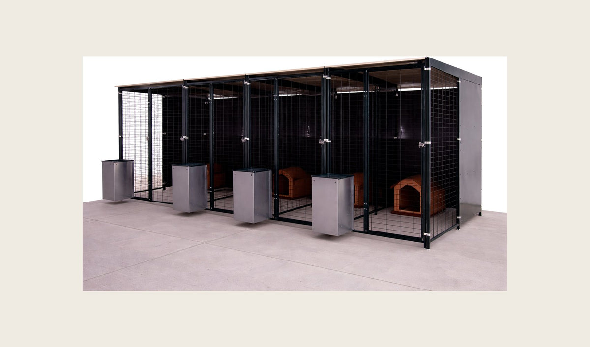 Perrera modular de 4x2 metros con cuatro boxes caninos